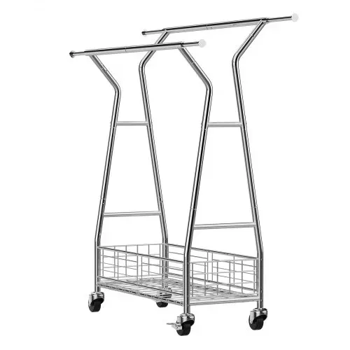VEVOR Kleiderständer Garderobenständer rollbar mit 2 Kleiderstangen & Aufbewahrungskorb, bis 150 kg belastbar ausziehbarer Kleiderständer aus Karbonstahl für Schlafzimmer Waschküche Wohnzimmer – Bild 9