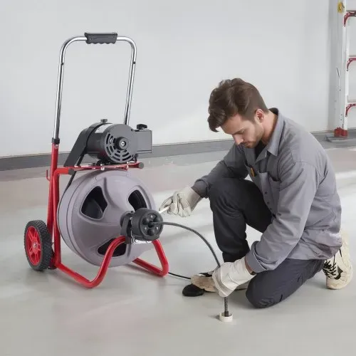 VEVOR Rohrreinigungsmaschine 22 m x 9,5 mm, Rohrreinigungsgerät mit Automatischem Vorschub, 8 Schneidwerkzeugen & Pneumatischem Fußschalter, Rohrreiniger für Rohrdurchmesser von 50 bis 100 mm – Bild 7