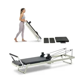 VEVOR faltbarer Pilates Reformer Trainingsgerät für den Einsatz im Heim-Fitnessstudio, Pilates-Bett mit doppeltem Widerstand – Feder & Kordel, für Fortgeschrittene und Anfänger, bis zu 181,44 kg VEVOR faltbarer Pilates Reformer Trainingsgerät für den Einsatz im Heim-Fitnessstudio, Pilates-Bett mit doppeltem Widerstand – Feder & Kordel, für Fortgeschrittene und Anfänger, bis zu 181,44 kg