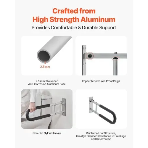 VEVOR Aufstehhilfe Toilette, 605x75x230 mm U-förmiger Haltegriff, Wandstützgriff für Senioren, Handikap-Klappgriff, mit rutschfestem Griff, 136 kg Tragkraft für ältere Menschen, Behinderte, Schwangere – Bild 2