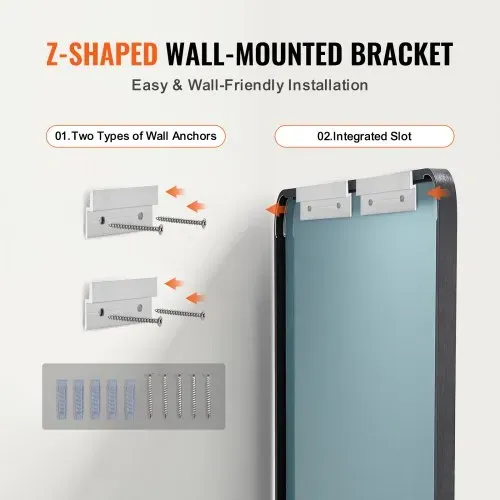 VEVOR Wandspiegel Schminkspiegel Badezimmerspiegel 915 x 610 x 25 mm rechteckiger Spiegel, schwarzer Rahmen aus Aluminiumlegierung, mit Z-förmiger Halterung für Badezimmer Schlafzimmer Wohnzimmer – Bild 5