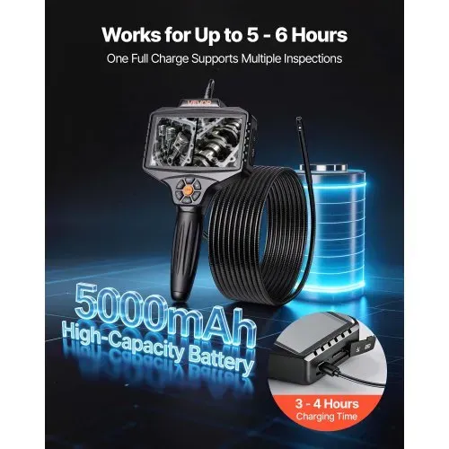 VEVOR Endoskopkamera mit Licht Drehbar, Inspektionskamera mit 360° beweglichem Kopf, IP67 Wasserdichte Rohrkamera mit 5 Zoll Display 5 m Schlangenkabel 5000 mAh Akku, 8 mm Boreskopkamera für Auto Haus – Bild 5