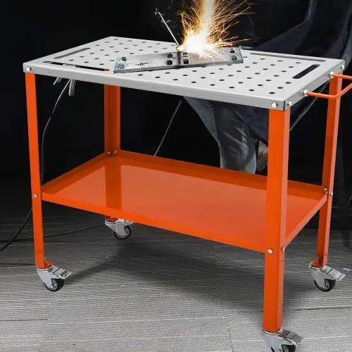 VEVOR Mobiler Schweißtisch 91,4x45,7cm Schweißwerkbank 544kg Tragfähigkeit Lochtisch 94 Löcher (φ 1,6cm) Werkbank Kohlenstoffstahl Arbeitstisch Schweißwagen mit Rädern 4 Werkzeugschlitzen – Bild 7