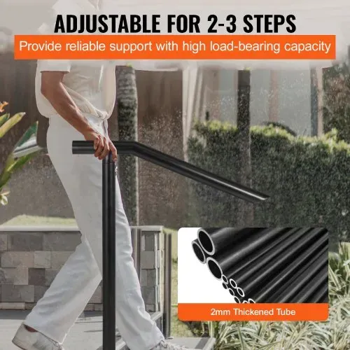 VEVOR Treppengeländer Stahl 102x71,3 cm Handlauf für 1 bis 3 Stufen Treppen Geländer 150 kg Traglast Eingangsgeländer formschön Handlauf Außen Rohrdicke 2 mm Schwarz Ideal für Outdoor-Garten Hinterhof – Bild 3