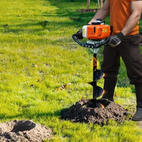 VEVOR Erdbohrer mit Benzinmotor, 63 CC, 2400 W, Benzinbohrer mit 8-Zoll-Bohrkronen und 1 Verlängerungsstange, Lochbohrer für Pfostenzäune für Ackerland, Gartenpflanzen, Orange+Schwarz – Bild 7