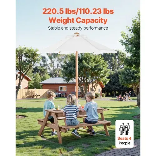 VEVOR Picknicktisch mit abnehmbarem Sonnenschirm & 2 Bänken, Sitzgruppe Strandtisch Outdoor Gartenmöbel aus Holz Terrassen-Essmöbel für 4 Personen für Garten, Hinterhof und Veranda (Walnuss) – Bild 2
