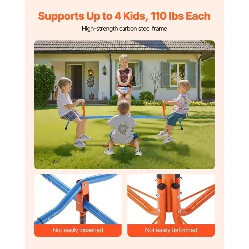 VEVOR Kinderwippe, 45,4 kg Tragkraft pro Sitz, Gartenwippe mit 4-zackigen Stützbeinen, Karussellwippe, 360 Grad drehbar, für Kinder ab 3 Jahren, 4 Sitze Schaukelwippe, 190x190x66 cm – Bild 3