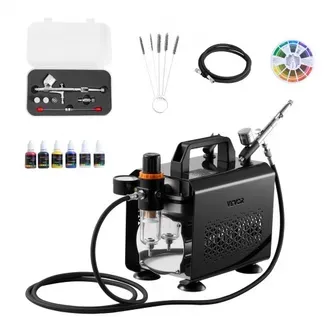 VEVOR Airbrush Set 1/6 PS mit Luftkompressor, 1 Dual Action Airbrush Pistole mit 3 Düsen (0,2/0,3/0,5 mm) & Schlauch & Acrylfarbe & für Kuchendekoration Modellmalerei Nagelkunst geräuscharm VEVOR Airbrush Set 1/6 PS mit Luftkompressor, 1 Dual Action Airbrush Pistole mit 3 Düsen (0,2/0,3/0,5 mm) & Schlauch & Acrylfarbe & für Kuchendekoration Modellmalerei Nagelkunst geräuscharm