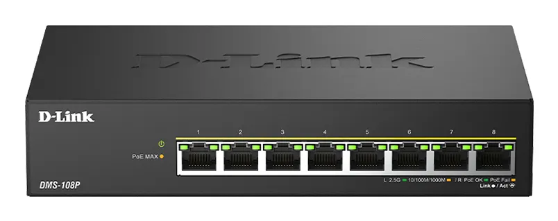 D-Link 8-Port Multi-Gigabit Unmanaged PoE Switch D-Link 8-Port Multi-Gigabit Unmanaged PoE Switch