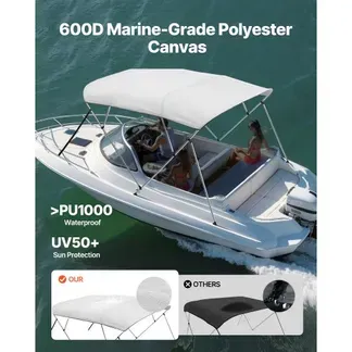 VEVOR Bimini Top Bootsabdeckung Sonnenverdeck (4 Bögen) aus 600D Polyester mit Rahmen aus Aluminiumlegierung, wasserdichte Sonnenschutz-Bootsmarkise mit Aufbewahrungstasche, 170-183 cm (B) Hellgrau VEVOR Bimini Top Bootsabdeckung Sonnenverdeck (4 Bögen) aus 600D Polyester mit Rahmen aus Aluminiumlegierung, wasserdichte Sonnenschutz-Bootsmarkise mit Aufbewahrungstasche, 170-183 cm (B) Hellgrau