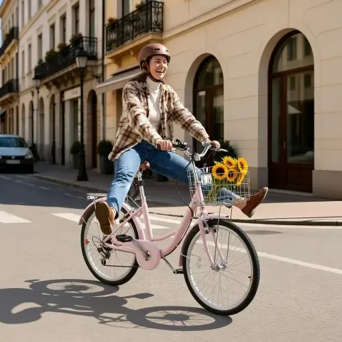 VEVOR Damenfahrrad 24 Zoll Cruiser-Fahrrad 150 kg 7-Gang Citybike Pink, für Pendelfahrten Besorgungen und Strandfahrten, mit Doppelten V-Bremsen, 50 kg Gepäckträger, Schutzblechen und Handschuhen – Bild 7