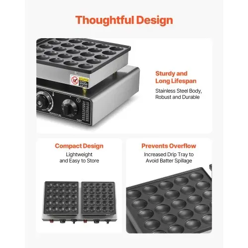 VEVOR 50-tlg. Mini-Pfannkuchen-Maker, Dorayaki-Bäcker aus antihaftbeschichtetem Edelstahl, 1800 W kommerzielle elektrische Poffertjes-Grillpfanne, duale Temperatur- und Zeitregelung, für Restaurant – Bild 4