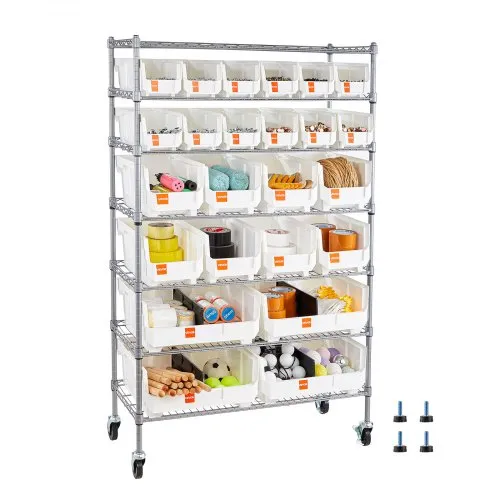 VEVOR Standregal, Lagerregal mit 7 Ebenen & 24 Stapelboxen, Bücherregal, Küchenregal mit Rollen, Werkzeugaufbewahrung für Garage, Lager, Büro, Restaurant, Klassenzimmer, Küche, 355x900x1480 mm VEVOR Standregal, Lagerregal mit 7 Ebenen & 24 Stapelboxen, Bücherregal, Küchenregal mit Rollen, Werkzeugaufbewahrung für Garage, Lager, Büro, Restaurant, Klassenzimmer, Küche, 355x900x1480 mm