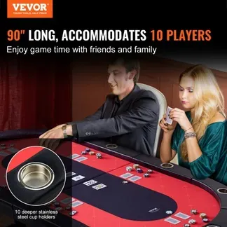VEVOR Casino Pokertisch Klappbare Tischbeine 2290 x 1220 x 800 mm (L x B x H), Faltbarer Pokertisch, Schwarz & Rot Pokerauflage Klapptisch für 10 Spieler, Pokertisch mit Staubschutzhülle Tragbar VEVOR Casino Pokertisch Klappbare Tischbeine 2290 x 1220 x 800 mm (L x B x H), Faltbarer Pokertisch, Schwarz & Rot Pokerauflage Klapptisch für 10 Spieler, Pokertisch mit Staubschutzhülle Tragbar