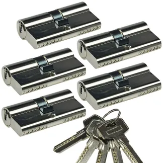 Schließzylinder-Set 5x 60mm (30+30mm) Profil-Zylinder, 5 Sicherheits-Schlüssel Schließzylinder-Set 5x 60mm (30+30mm) Profil-Zylinder, 5 Sicherheits-Schlüssel