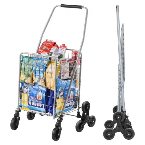 VEVOR Treppenkarre, 45 l, Treppensteiger-Einkaufswagen mit 360°-Lenkrädern, Treppensteiger-Mehrzweckwagen mit drei Rädern, faltbar, zusammenklappbar Transportkarre, Ideal für Wäschetransporte, Silber VEVOR Treppenkarre, 45 l, Treppensteiger-Einkaufswagen mit 360°-Lenkrädern, Treppensteiger-Mehrzweckwagen mit drei Rädern, faltbar, zusammenklappbar Transportkarre, Ideal für Wäschetransporte, Silber