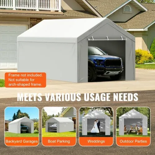 VEVOR Carport Garagezelt, oben + Seitenwand 3 x 6 m, Garagenzelt-Unterstandplane, wasserdicht und UV-geschützt, einfache Installation mit Spanngurten, weiß (Rahmen nicht im Lieferumfang enthalten) – Bild 6