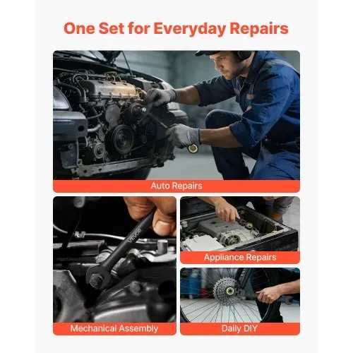 VEVOR Flexkopf-Ratschenschlüsselsatz 24-tlg. Metrisch SAE 72 Zähne, Ratschenringschlüssel-Set aus Cr-V-Stahl mit Aufbewahrungskoffer, Maulschlüssel für Reparaturen im Haushalt & an Kraftfahrzeugen – Bild 5