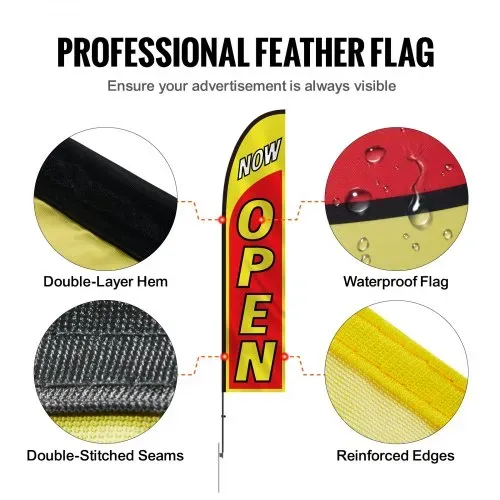 VEVOR Offene Flaggen mit Mastsatz, Werbeflaggen für Unternehmen im Außenbereich, Werbe-Federflaggensatz, 3 Flaggen (Open, Look, Welcome), 3 Masten, 3 Bodenpfähle, Swooper-Flaggen für Unternehmen 5 m – Bild 5