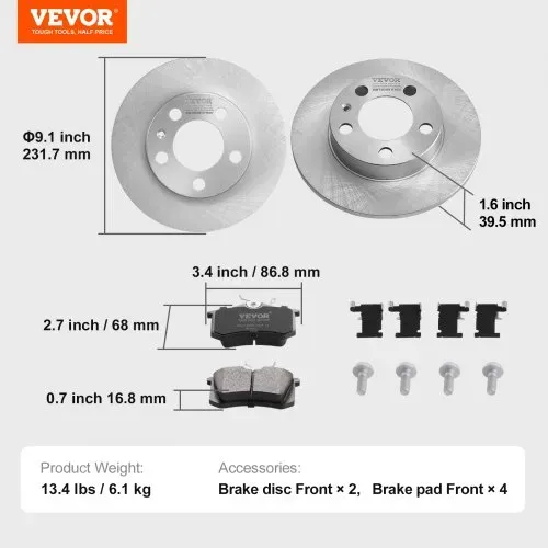 VEVOR Hinterradbremsen-Set, kompatibel mit AUDI A3 (8L), SEAT IBIZA, SKODA OCTAVIA, ROOMSTER, VW GOLF Ⅳ, Bremsscheiben, Keramik-Bremsbeläge, Ersatzset, 232 mm Hinterradscheiben – Bild 6