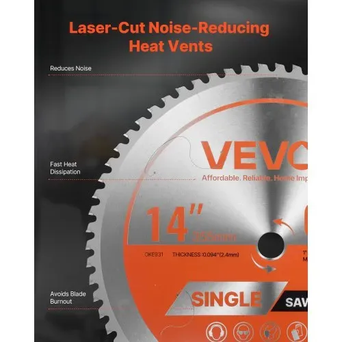VEVOR Kreissägeblatt (355 mm φ & 66 scharfe Zähne & 2,4 mm Dicke) ideal für Metallschneiden, kompatibel mit Kreissäge, Sägeblatt aus legiertem Stahl mit geräuschreduzierenden Wärmeabzügen – Bild 4