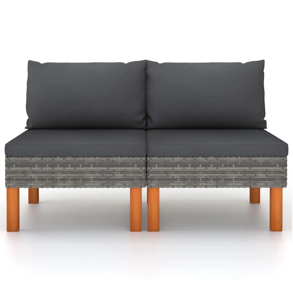 vidaXL Mittelsofas 2 Stk. Poly Rattan und Eukalyptus Massivholz – Bild 2