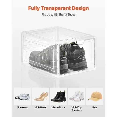 VEVOR Schuhaufbewahrungsboxen stapelbare Schuhboxen (9 Stk.) passend bis US-Größe 13, Schuh-Organizer mit magnetischer Tür zur Aufbewahrung von High Heels & Stiefeln & Hüten, transparent + Weiß – Bild 5