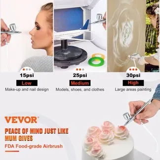 VEVOR Dual Action Airbrush Set mit Lackierpistole, 30 psi ± 15 % Luftkompressor 230 V Airbrushpistole Set für Make-up, Maniküre, Tätowierung, Malerei-Design, Kunsthandwerk, Lebensmitteldekoration VEVOR Dual Action Airbrush Set mit Lackierpistole, 30 psi ± 15 % Luftkompressor 230 V Airbrushpistole Set für Make-up, Maniküre, Tätowierung, Malerei-Design, Kunsthandwerk, Lebensmitteldekoration