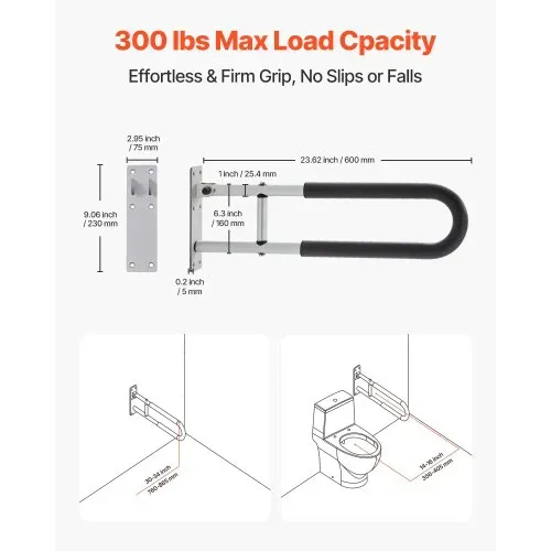 VEVOR Aufstehhilfe Toilette, 605x75x230 mm U-förmiger Haltegriff, Wandstützgriff für Senioren, Handikap-Klappgriff, mit rutschfestem Griff, 136 kg Tragkraft für ältere Menschen, Behinderte, Schwangere VEVOR Aufstehhilfe Toilette, 605x75x230 mm U-förmiger Haltegriff, Wandstützgriff für Senioren, Handikap-Klappgriff, mit rutschfestem Griff, 136 kg Tragkraft für ältere Menschen, Behinderte, Schwangere