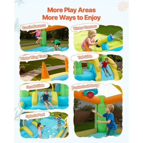 VEVOR Aufblasbare Wasserhüpfburg (382 x 398 x 197 cm), Hüpfburg mit Wasserrutsche & Hüpfburgelementen & Basketball & Planschbecken & Wasserringwurfspiel, für 3–4 Kinder (3 bis 8 Jahre Alt) – Bild 2