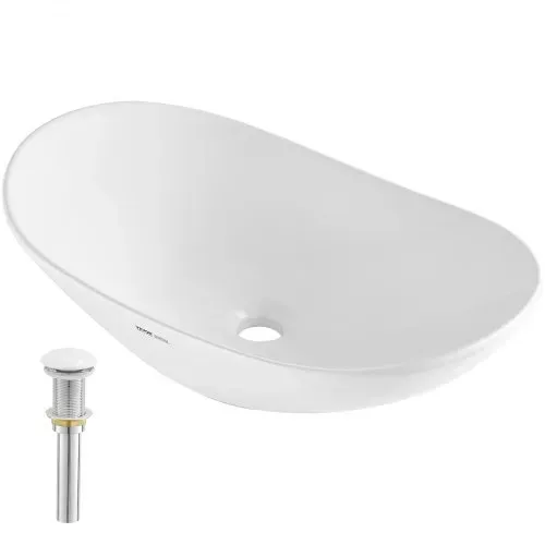 VEVOR Ovales Aufsatzwaschbecken Waschbecken, 592 x 361 x 158 mm, Badezimmer-Aufsatzwaschbecken über der Theke, Keramikwaschbecken moderner Stil, für Toiletten, Hotels, Restaurants, helles Weiß VEVOR Ovales Aufsatzwaschbecken Waschbecken, 592 x 361 x 158 mm, Badezimmer-Aufsatzwaschbecken über der Theke, Keramikwaschbecken moderner Stil, für Toiletten, Hotels, Restaurants, helles Weiß