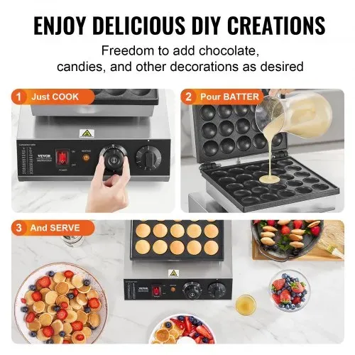 VEVOR Mini-Pfannkuchenmaker kommerzielle Dutch Mini Pfannkuchen Maschine, 25 Stk., 43 mm Durchmesser, Dorayaki-Backmaschine, 1700 W, Temperatur- und Zeitregelung, in Küchen, Cafés und Restaurants – Bild 5