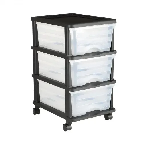 VEVOR Schubladenwagen Schubladenschrank mit 3 Schubladen (17 L / per), rollbarer Schubladen-Container Schubladenbox mit durchsichtigen Behältern für Bürobedarf Bastelräume Klassenzimmer – Bild 9