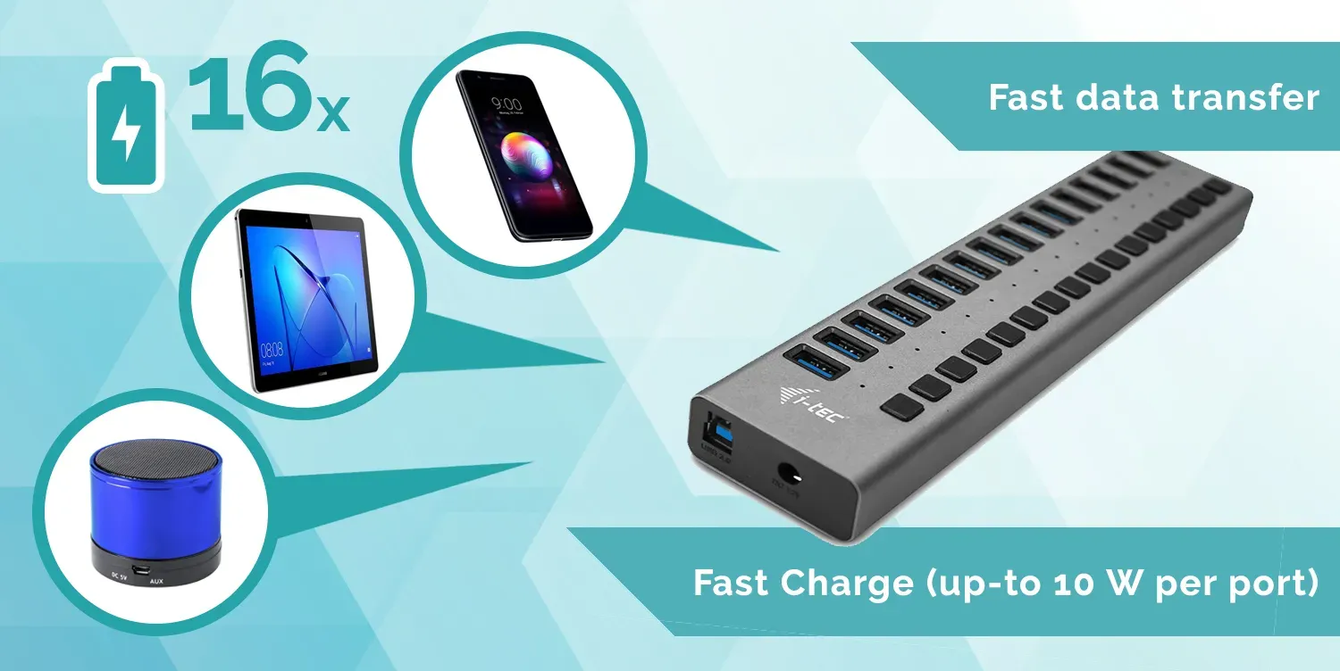 i-tec USB 3.0 Charging HUB 16port + Power Adapter 90 W – Bild 6