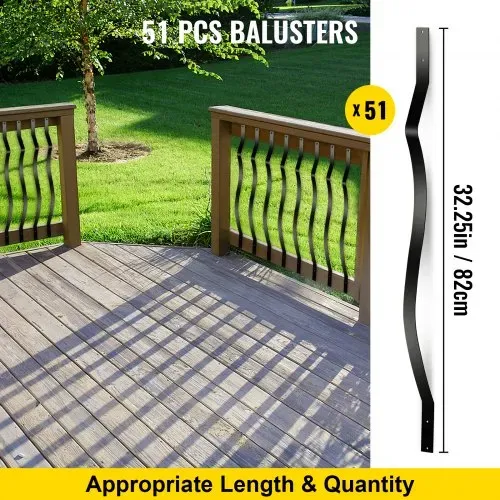 VEVOR Terrassenbaluster, 51er-Packung Metall-Terrassenspindeln, 32,25" x 1" Treppenbaluster mit Schrauben, Eisen-Terrassengeländer für Holz- und Verbundterrassen, stilvoller Baluster für Außentreppenterrassen – Bild 2