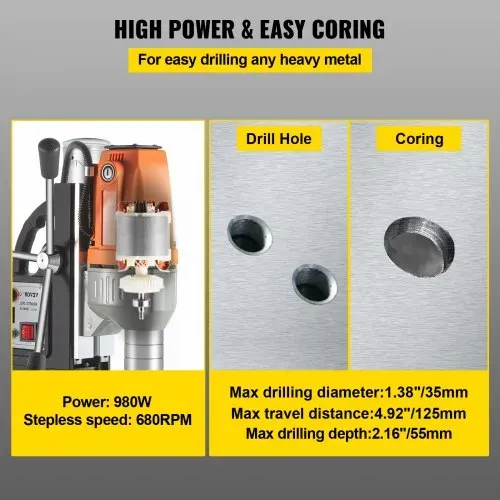 VEVOR Magnetbohrmaschine BRM35 160 x 80 mm Kernbohrungen Kernbohrmaschine Magnetic Core DrillsSicherheit Mühelos Kernbohrer Satz mit Kohlebürste Rutschfest Tragbar Dauerhaft für Stahlkonstruktiong – Bild 2