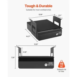 VEVOR Untertisch Schublade 365x335x185 mm, Unterbau Schreibtisch, versteckter Schreibtisch-Aufbewahrungs-Organizer, abschließbare Bleistiftschublade unter dem Tisch für Sitz-Steh-Arbeitsplätze VEVOR Untertisch Schublade 365x335x185 mm, Unterbau Schreibtisch, versteckter Schreibtisch-Aufbewahrungs-Organizer, abschließbare Bleistiftschublade unter dem Tisch für Sitz-Steh-Arbeitsplätze