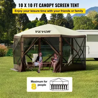 VEVOR Faltpavillon, 3,05 x 3,05 m, 6-seitiges Pop-up-Camping-Überdachungszelt mit Netzfenstern, tragbarer Tragetasche, Erdspießen, große gartenpavillon für Outdoor-Camping, Rasen und Hinterhof VEVOR Faltpavillon, 3,05 x 3,05 m, 6-seitiges Pop-up-Camping-Überdachungszelt mit Netzfenstern, tragbarer Tragetasche, Erdspießen, große gartenpavillon für Outdoor-Camping, Rasen und Hinterhof