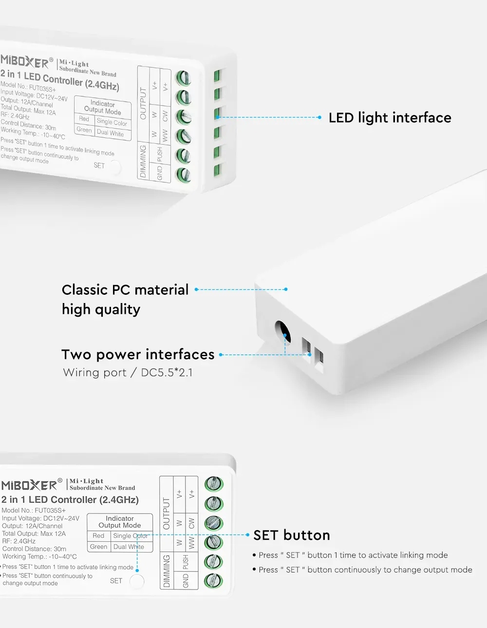 Synergy 21 LED Controller S-Serie 2in1 (Dual White/Dim) DC12/24V 2,4G 16kHz *Milight/Miboxer* – Bild 2