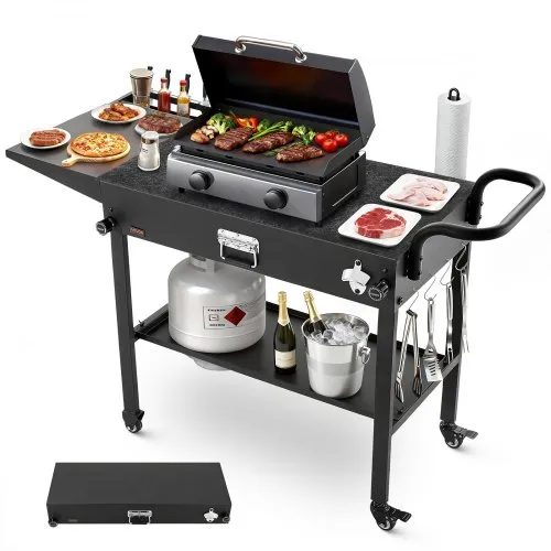 VEVOR Grillwagen Outdoor 787×432 mm (Tischplattengröße), Klappbarer Grilltisch mit Taschentuchhalter & Haken & Rädern & Seitentisch, Grillvorbereitungstisch Servierwagen für Picknick Küche Garten VEVOR Grillwagen Outdoor 787×432 mm (Tischplattengröße), Klappbarer Grilltisch mit Taschentuchhalter & Haken & Rädern & Seitentisch, Grillvorbereitungstisch Servierwagen für Picknick Küche Garten