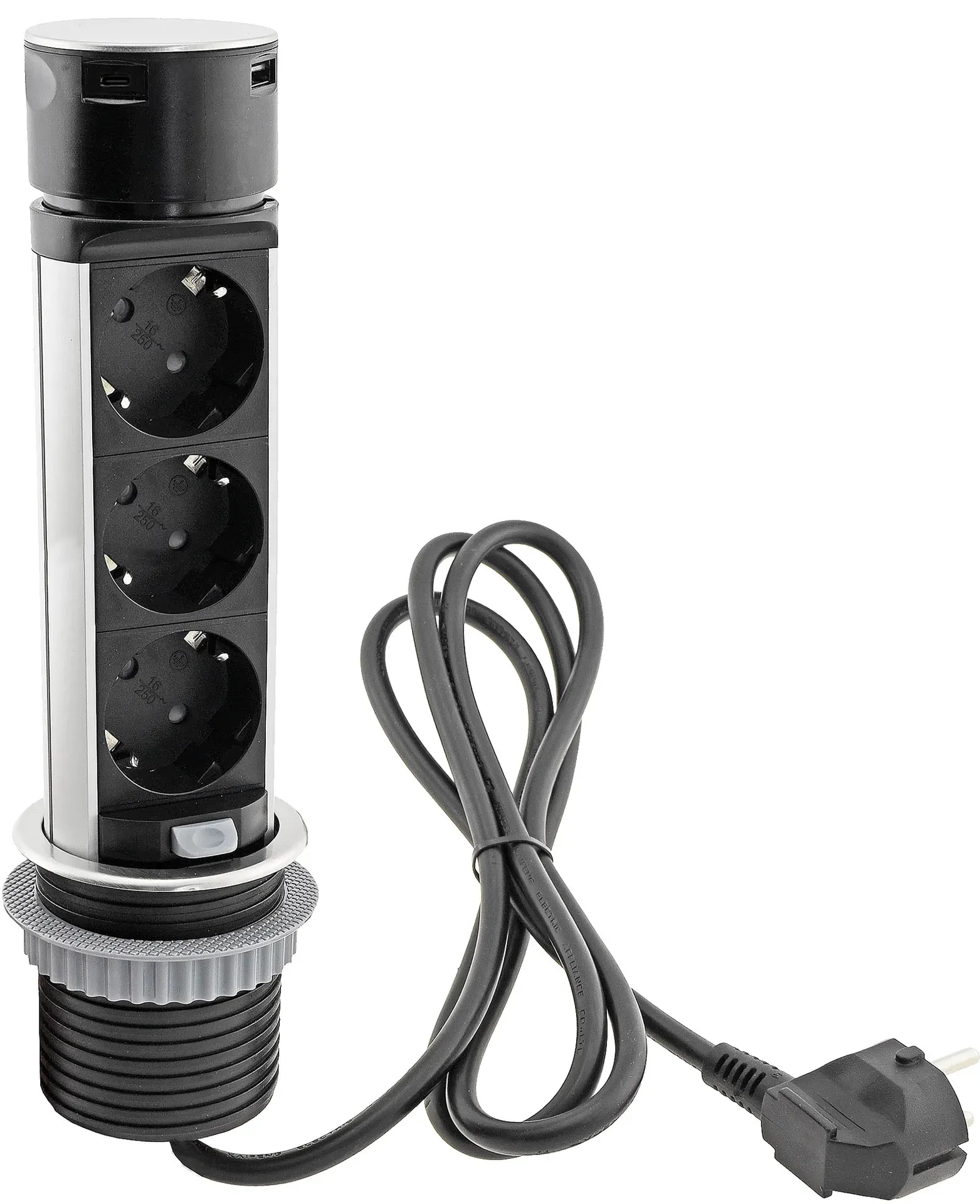 Schreibtisch-Einbausteckdose, rund Mini versenkbar, Edelstahl, 3x Steckd,USB A+C Schreibtisch-Einbausteckdose, rund Mini versenkbar, Edelstahl, 3x Steckd,USB A+C