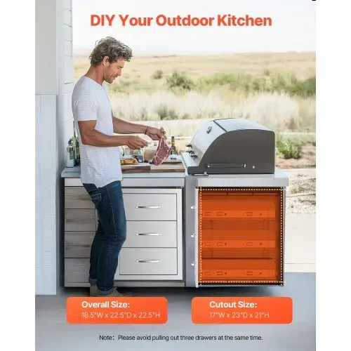 VEVOR Küchenschubladen Outdoor Schubladenschrank (47 x 57 x 57 cm) mit dreifachem Zugriff aus Edelstahl, Schubladenaufbewahrung für Grillinsel mit Griff, für Grillstation VEVOR Küchenschubladen Outdoor Schubladenschrank (47 x 57 x 57 cm) mit dreifachem Zugriff aus Edelstahl, Schubladenaufbewahrung für Grillinsel mit Griff, für Grillstation