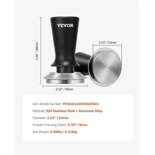 VEVOR Espresso-Tamper 53 mm, gefederter Kaffeetamper, 13,6 kg Tamper-Werkzeug Kaffeewerkzeug für Kaffeemaschine Kaffeezubehör Edelstahl-Tamper Kaffeestampfer mit rutschfestem Griff Schwarz – Bild 6