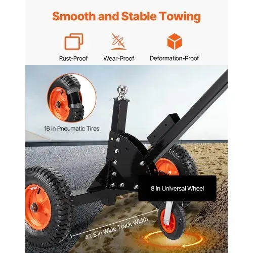 VEVOR 2-in-1-Anhängerwagen, Rangierhilfe Anhänger, 680,4 kg Stützlast, 56 und 66 cm einstellbare Höhe, 50,8 mm Kupplungskugel, 38 cm Luftreifen, zum Bewegen von Wohnmobilanhängern – Bild 3