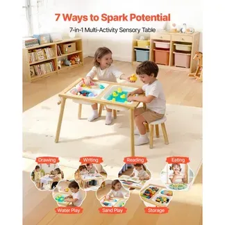 VEVOR Sensorischer Tisch, 7-in-1 Aktivitätstisch mit 2 Hockern, Doppelseitiger Spielfläche, Aufbewahrungsboxen & Rutschfesten Füßen, Spiel-Sand- & Wassertisch, für Kinder im Alter von 3-6 Jahren VEVOR Sensorischer Tisch, 7-in-1 Aktivitätstisch mit 2 Hockern, Doppelseitiger Spielfläche, Aufbewahrungsboxen & Rutschfesten Füßen, Spiel-Sand- & Wassertisch, für Kinder im Alter von 3-6 Jahren