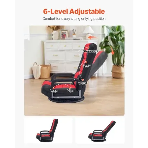 VEVOR drehbarer Boden Gamingstuhl mit Armlehnen (360° drehbar) Bodensofa mit 6 einstellbaren Positionen & Rückenlehne & Lendenwirbelstütze, Video-Liegesofa zum Fernsehen und Lesen, Rot/Schwarz VEVOR drehbarer Boden Gamingstuhl mit Armlehnen (360° drehbar) Bodensofa mit 6 einstellbaren Positionen & Rückenlehne & Lendenwirbelstütze, Video-Liegesofa zum Fernsehen und Lesen, Rot/Schwarz