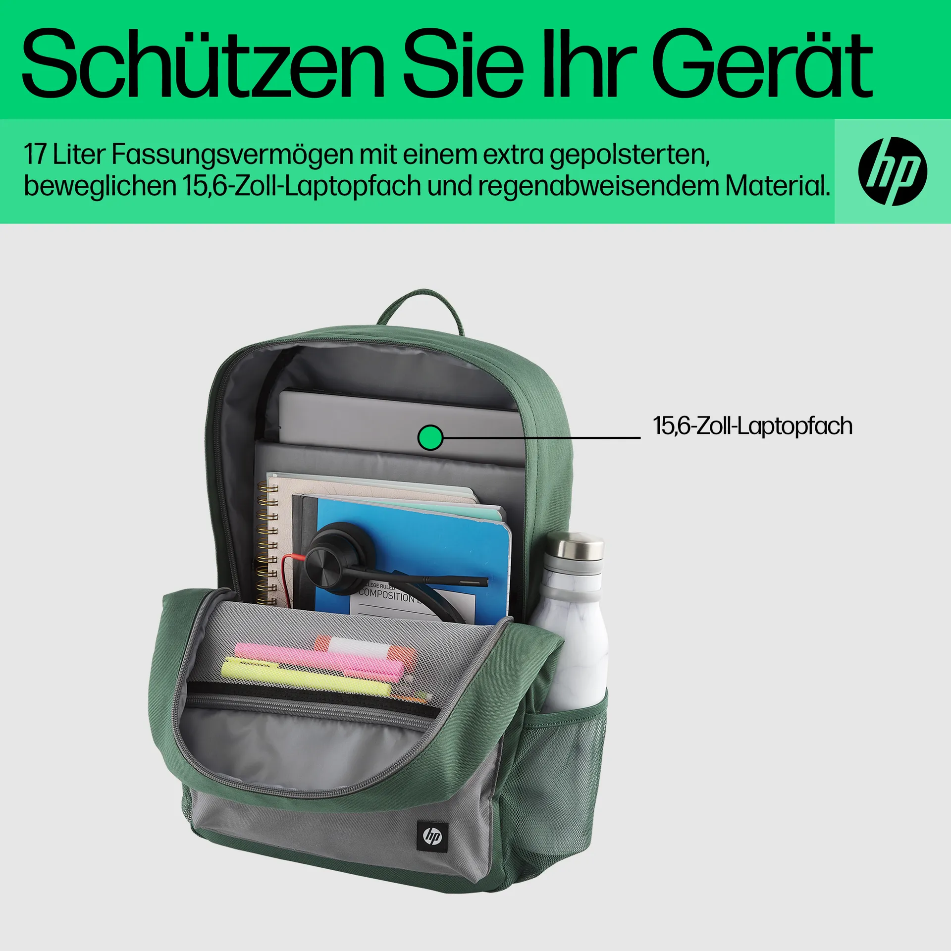 HP Campus Rucksack (grün) – Bild 6
