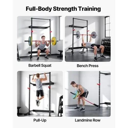 VEVOR Power Cage Klappbar 454 kg Belastbar, Wandmontiertes Power Rack, Multifunktionales Krafttrainingsgerät mit Landminenbefestigung & verstellbaren J-Haken & Klimmzugstange für Heimfitnessstudio – Bild 2