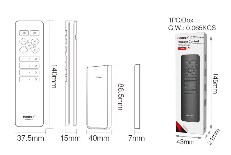 MiBoxer C2-B LED Fernbedienung 2,4GHz 4 Zonen SMART MiBoxer C2-B LED Fernbedienung 2,4GHz 4 Zonen SMART