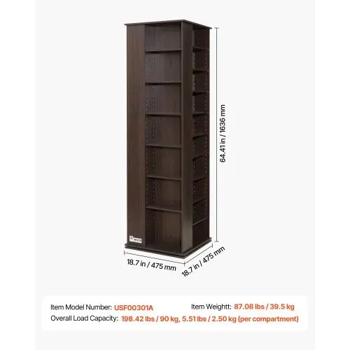 VEVOR Medienregal 475x475x1636 mm, CD-Turm, Drehbares Bücherregal mit 34 Fächern für CDs, DVDs, Bücher & Spiele-Discs, DVD-Ständer für Wohnzimmer, Homeoffice & Aufnahmeraum, Braun – Bild 6